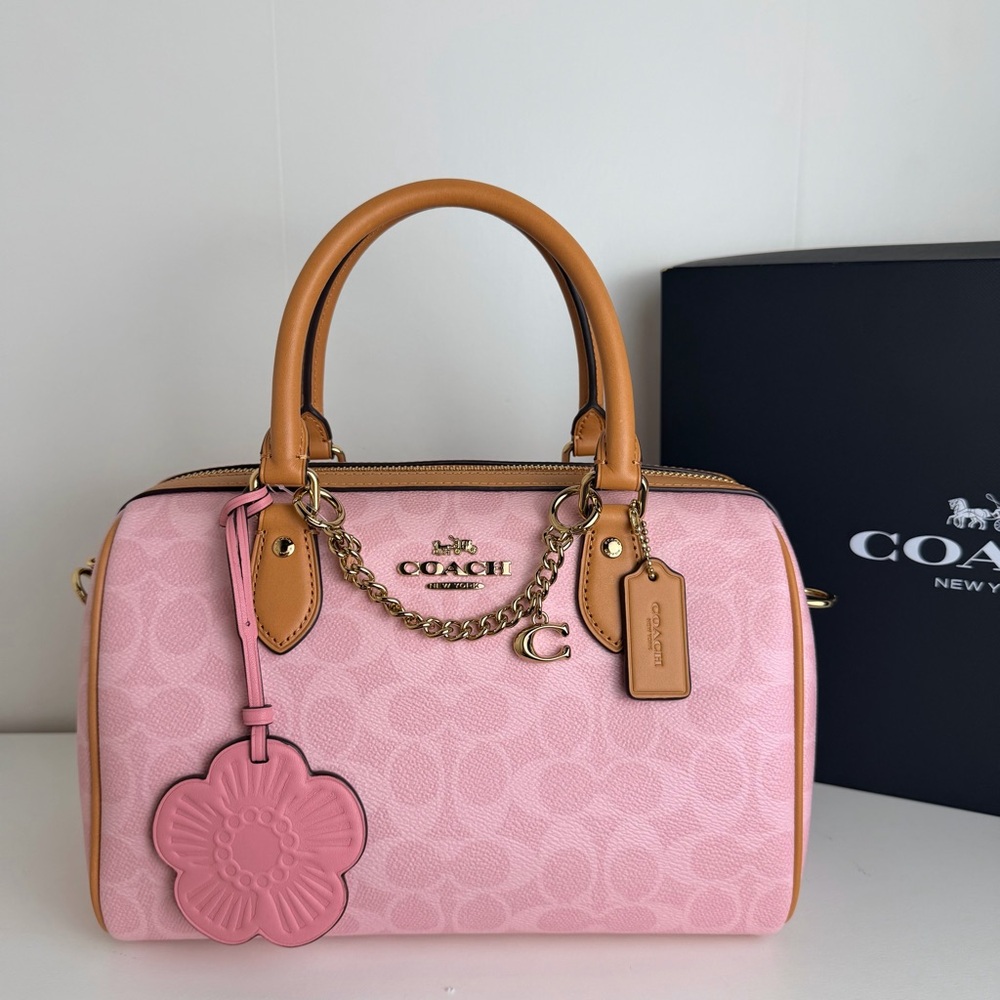 NWT Coach Rowan Satchel Bag In Signature Canvas With Charms
